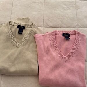 Pink and Beige V-Neck Sweaters